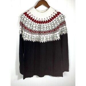 J. Jill Fair Isle Nordic Pullover Sweater Size Large Mock Turtle Neck Top